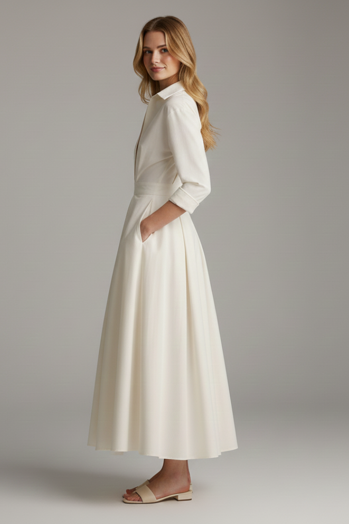 Elegant midikjole med krave og knapper