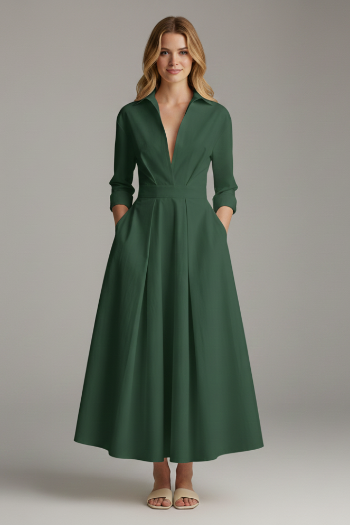 Elegant midikjole med krave og knapper