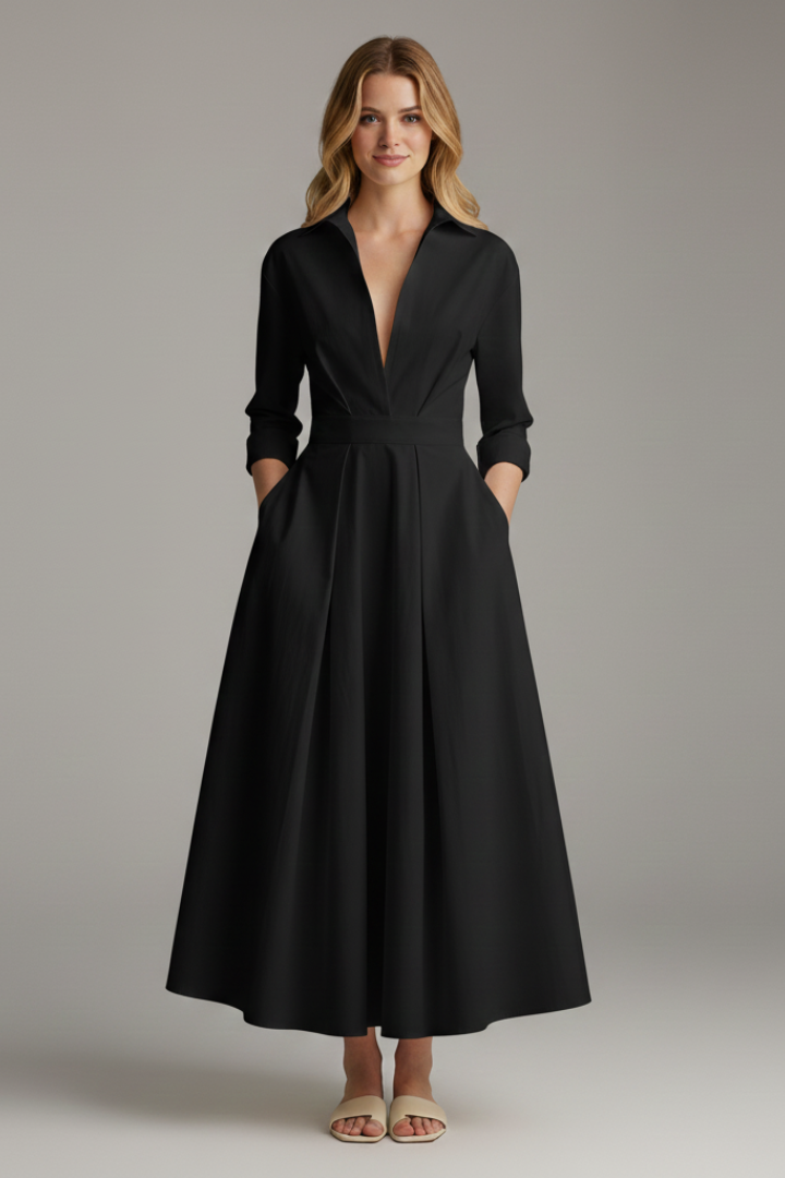 Elegant midikjole med krave og knapper