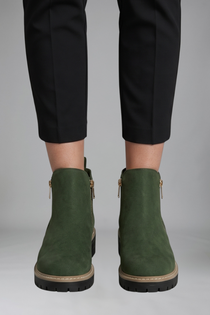 Ankelstøvler Dame med Lynlås og Kraftig Sål i Ruskindslook Støvletter