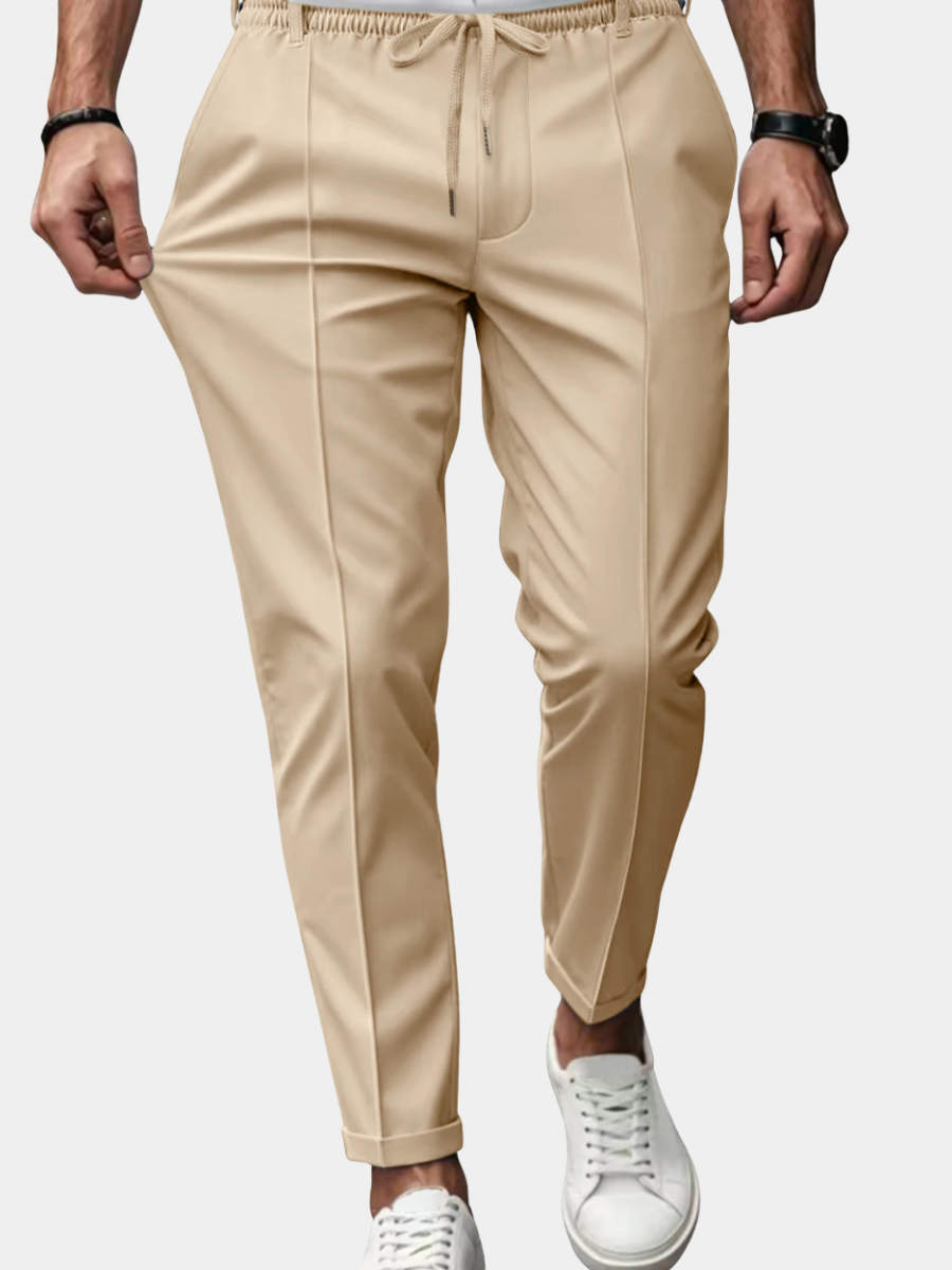 Afslappede vævede bukser til mænd med snøre i taljen og pressefold