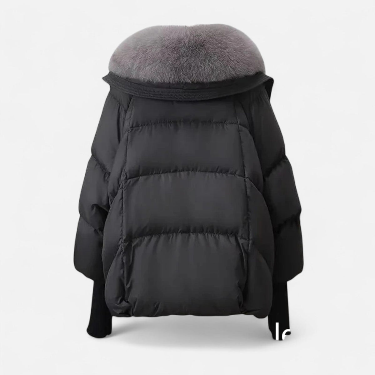 Vinterjakke Dame Kort Varm Quiltet med Pelskrave og Knebelknapper