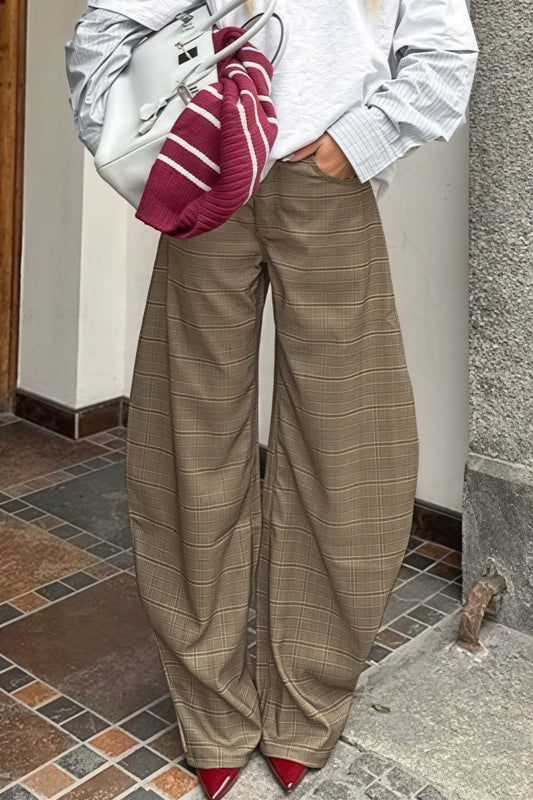 Womens Plaid Elegant Loose Casual Pants