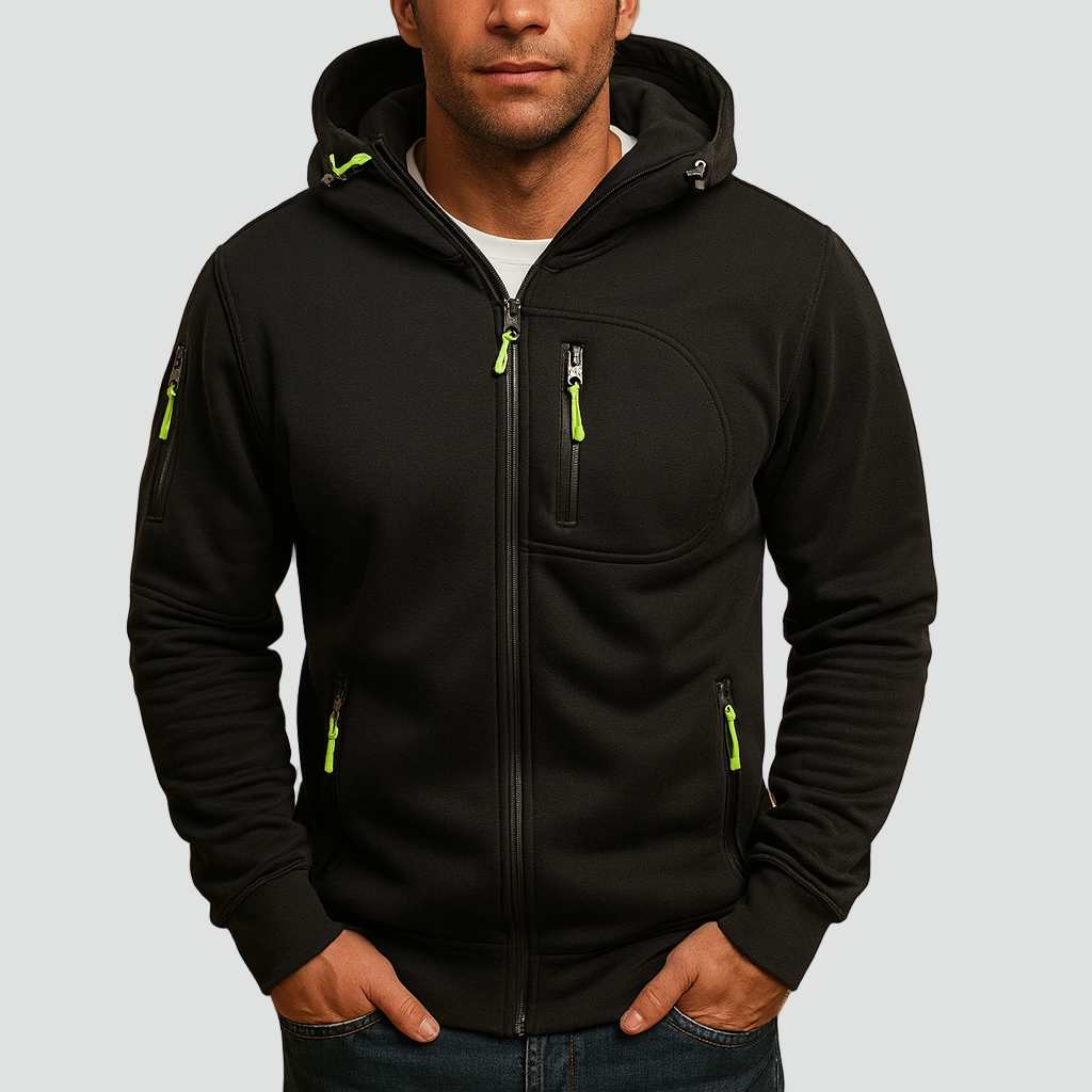 Zip Hoodie Herre Varm Sporty med Lynlåslommer på Bryst og Ærme Hættetrøje