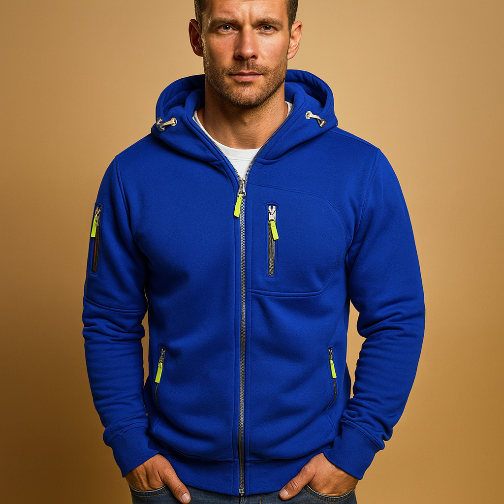 Zip Hoodie Herre Varm Sporty med Lynlåslommer på Bryst og Ærme Hættetrøje