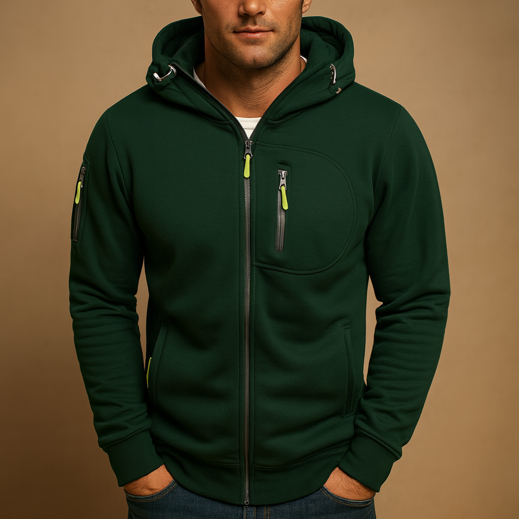 Zip Hoodie Herre Varm Sporty med Lynlåslommer på Bryst og Ærme Hættetrøje