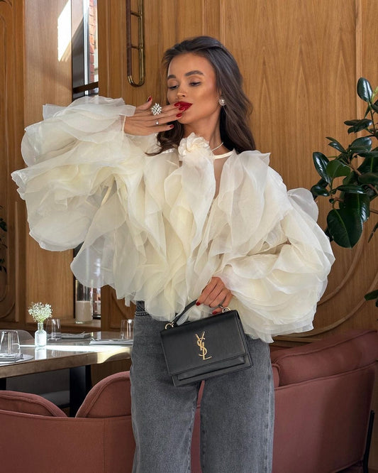 Ruffle Layered Sheer Chiffon Top