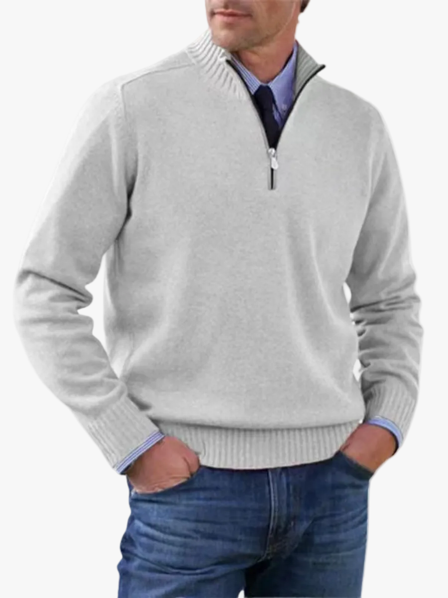 Striktrøje Herre Varm Half Zip Sweater med Høj Krave og Ribkanter