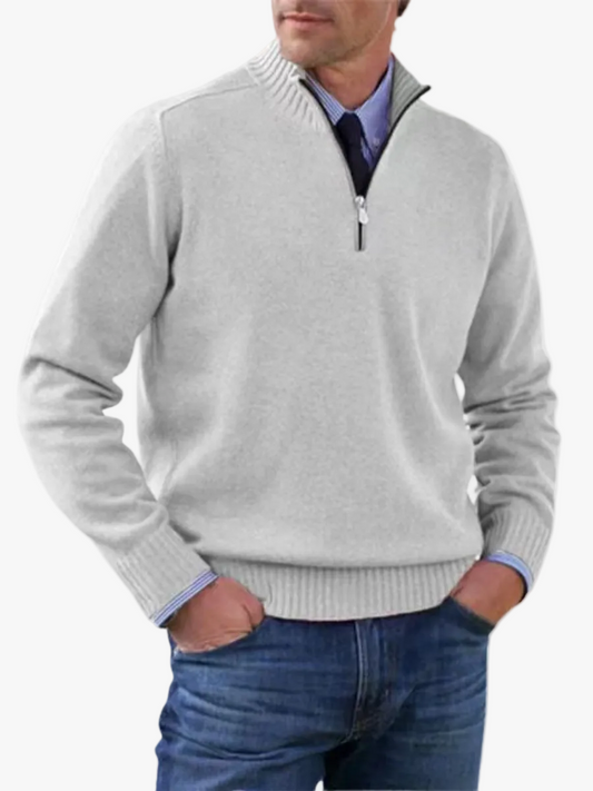 Striktrøje Herre Varm Half Zip Sweater med Høj Krave og Ribkanter