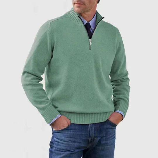Striktrøje Herre Varm Half Zip Sweater med Høj Krave og Ribkanter