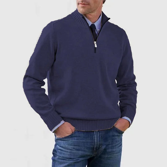 Striktrøje Herre Varm Half Zip Sweater med Høj Krave og Ribkanter