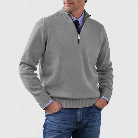 Striktrøje Herre Varm Half Zip Sweater med Høj Krave og Ribkanter