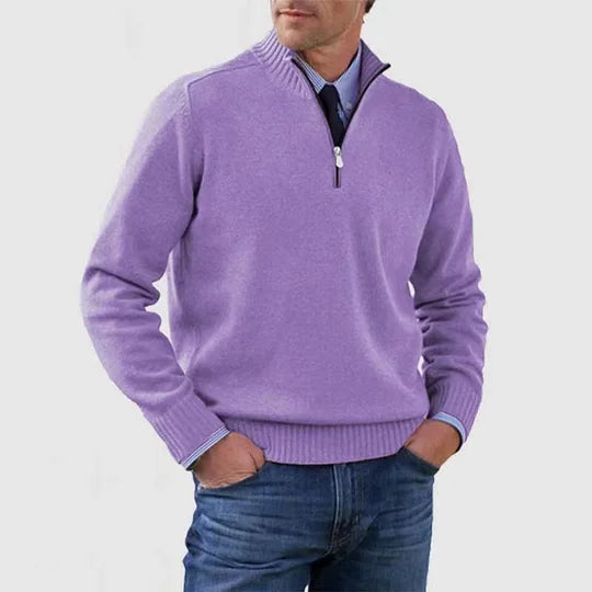 Striktrøje Herre Varm Half Zip Sweater med Høj Krave og Ribkanter