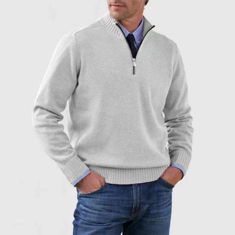 Striktrøje Herre Varm Half Zip Sweater med Høj Krave og Ribkanter