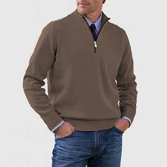 Striktrøje Herre Varm Half Zip Sweater med Høj Krave og Ribkanter