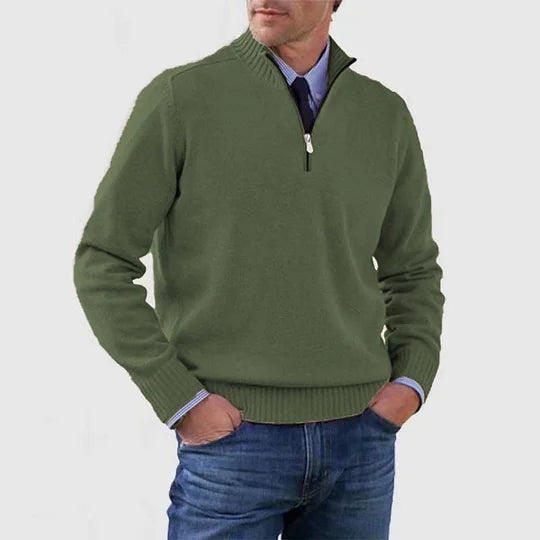 Striktrøje Herre Varm Half Zip Sweater med Høj Krave og Ribkanter