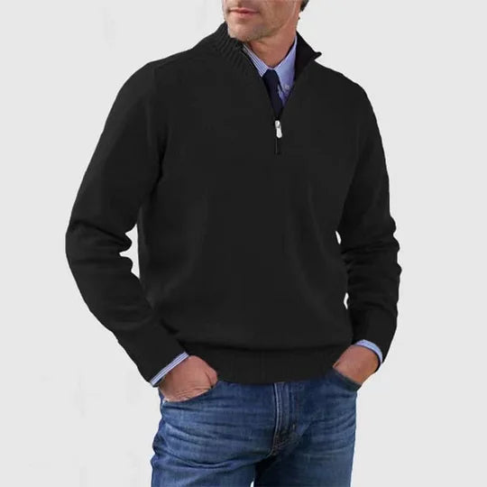 Striktrøje Herre Varm Half Zip Sweater med Høj Krave og Ribkanter