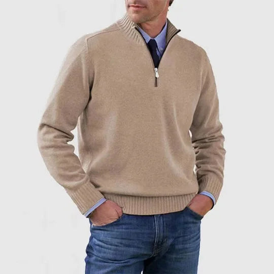Striktrøje Herre Varm Half Zip Sweater med Høj Krave og Ribkanter