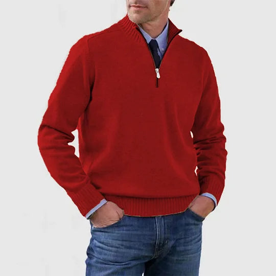 Striktrøje Herre Varm Half Zip Sweater med Høj Krave og Ribkanter