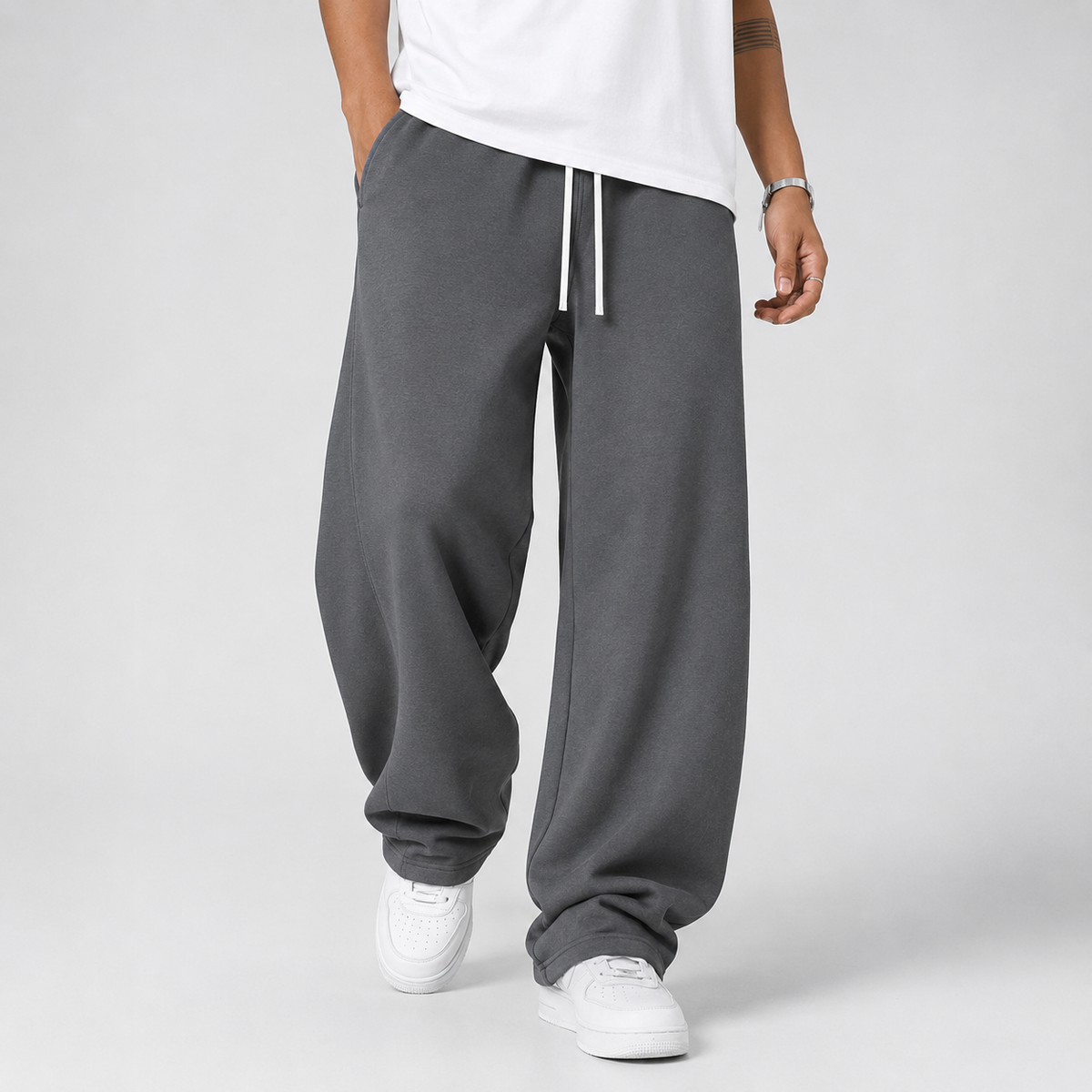 Joggingbukser Herre Varme Brede og Baggy med Snøre i Taljen og Lommer Sweatpants